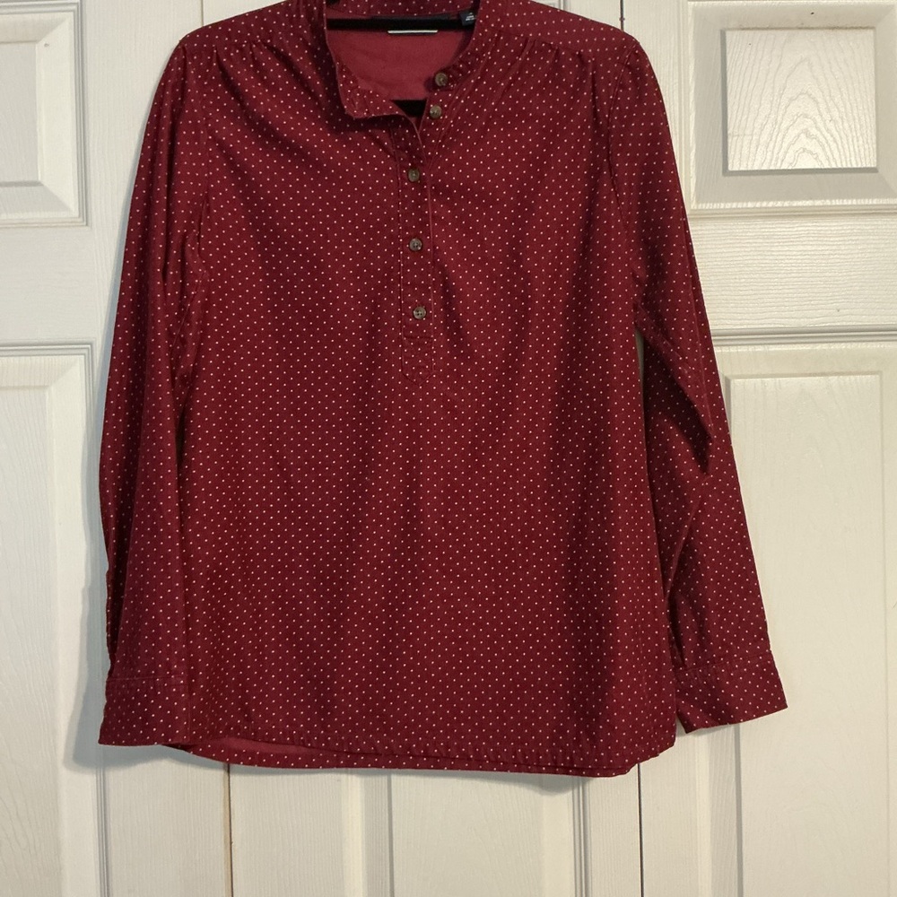Lands' End Size 4 Burgundy Long-Sleeve Henley Polka Dot Corduroy Cotton Ribbed